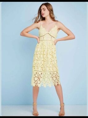 NEW Guess 8 Yellow Lace Midi Dress